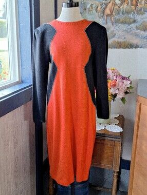 Jessica Knits 1980s Color Block Body Con Knit Wool Blend Bedazzled Dress, 14?